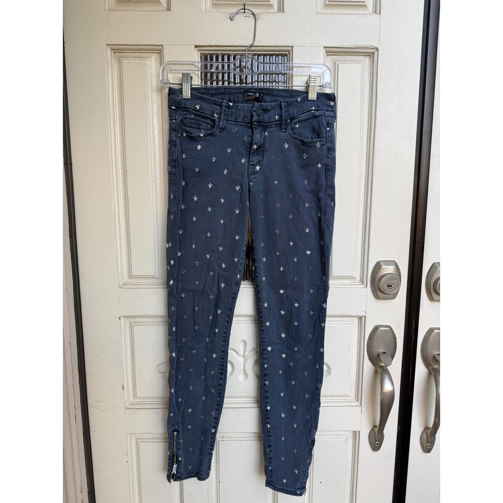Mother The Looker Ankle Zip Jeans Dark Wash Micro Print Skinny Size 26‎